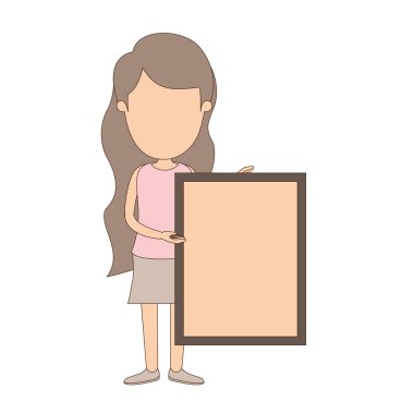 kare poster tutan açık renk karikatür tam vücut kadın