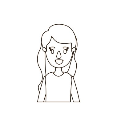 Uzun dalgalı saç kroki kontur yarım vücut kadın