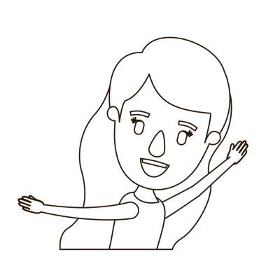 Uzun dalgalı saç ve eller kadar kroki kontur karikatür yan görünüm kız