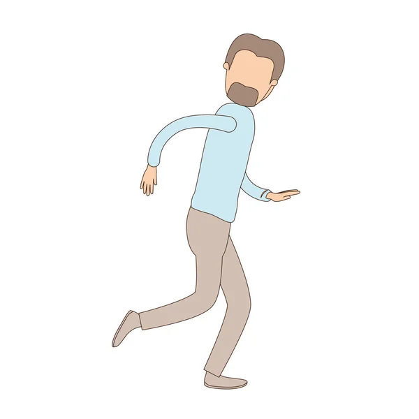 Lichte kleur karikatuur faceloze full body mannelijke persoon met baard en snor running — Stockvector