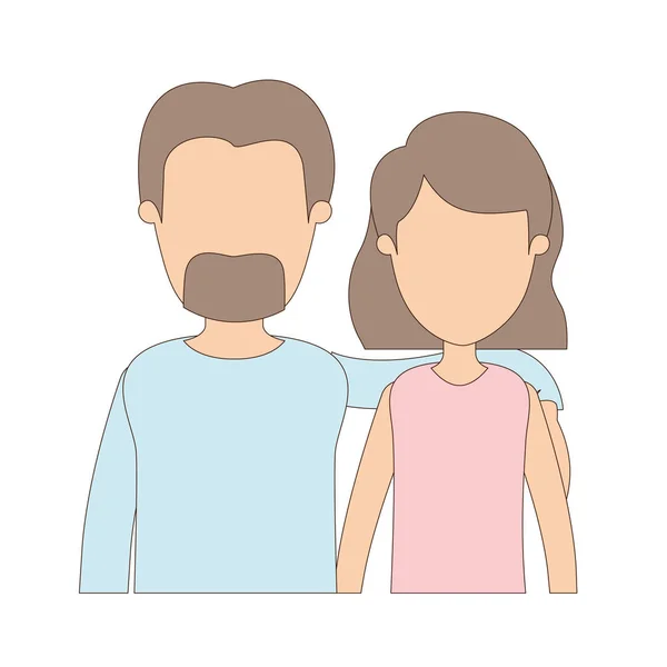 浅色漫画不露面的半身夫妇妇女短发和胡须男子 — 图库矢量图片