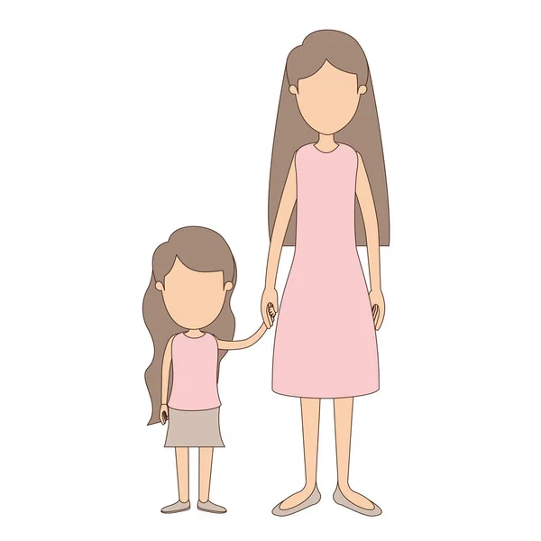 Light color caricature faceless full body mother taken hand with girl — Stock Vector