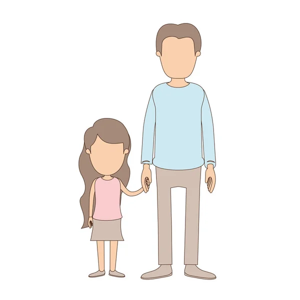 Světle barevná karikatura plná těla bez tváře muž s malou holčičkou — Stockový vektor