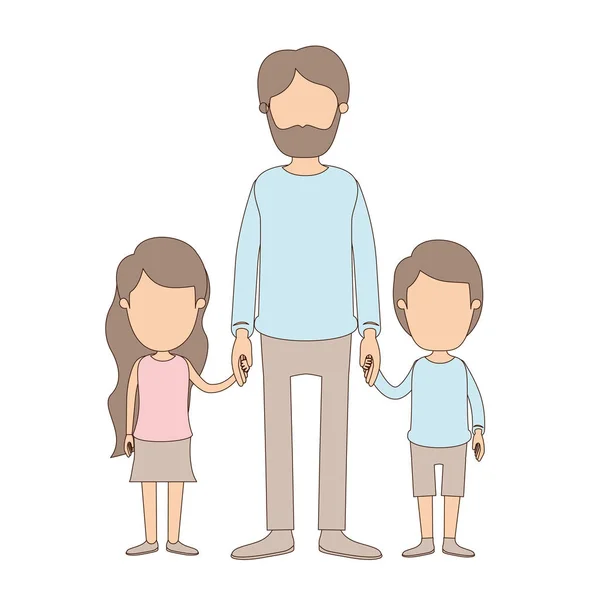 Light color caricature faceless full body bearded man taken hand with girl and boy — Stock Vector