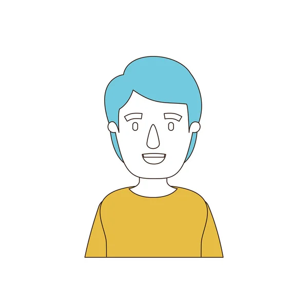 Карикатурные цвета сечений и голубые волосы половинки тела молодой человек с прической — стоковый вектор