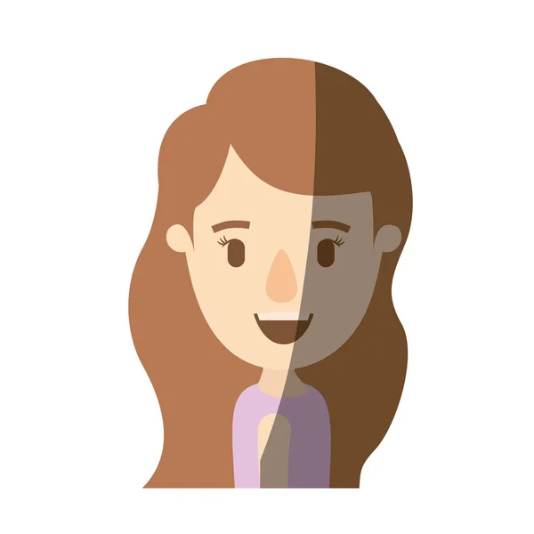 light color shading caricature side view half body girl with long wavy hair