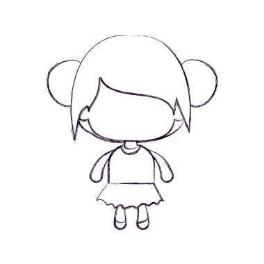 toplanan topuz saç ile yüzsüz küçük kız tek renkli bulanık siluet