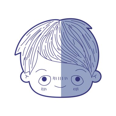 utanmış yüz ifadesi ile küçük çocuk Kawaii Başkanı Mavi gölgelendirme silüeti