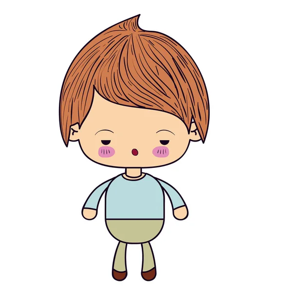 Silueta colorida de niño kawaii con expresión facial triste — Vector de stock