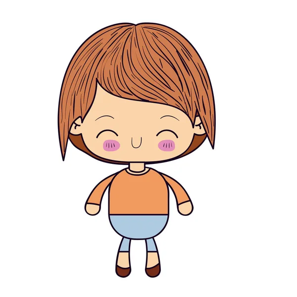Silueta colorida de niño kawaii con la expresión facial felicidad — Vector de stock