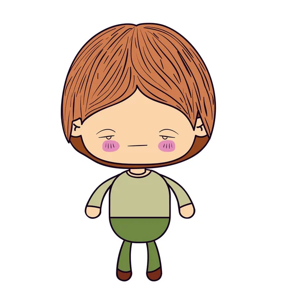Silhouette colorée de petit garçon kawaii avec expression faciale nerveuse — Image vectorielle