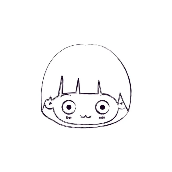 Monocromático silhueta turva de expressão facial surpreso kawaii menina —  Vetores de Stock