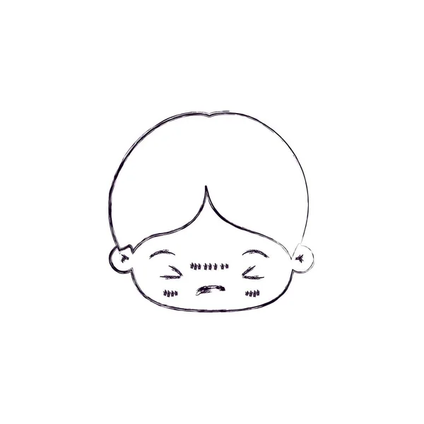 Monocromático silhueta turva de expressão facial entediado kawaii menino —  Vetores de Stock