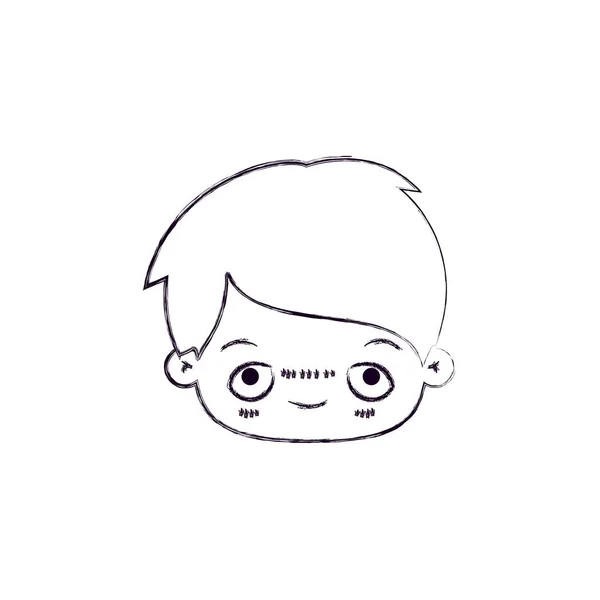 Silueta borrosa monocromática de expresión facial feliz niño kawaii — Vector de stock