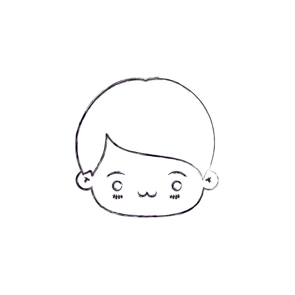 Monocromático silhueta turva de expressão facial exausto kawaii menino — Vetor de Stock