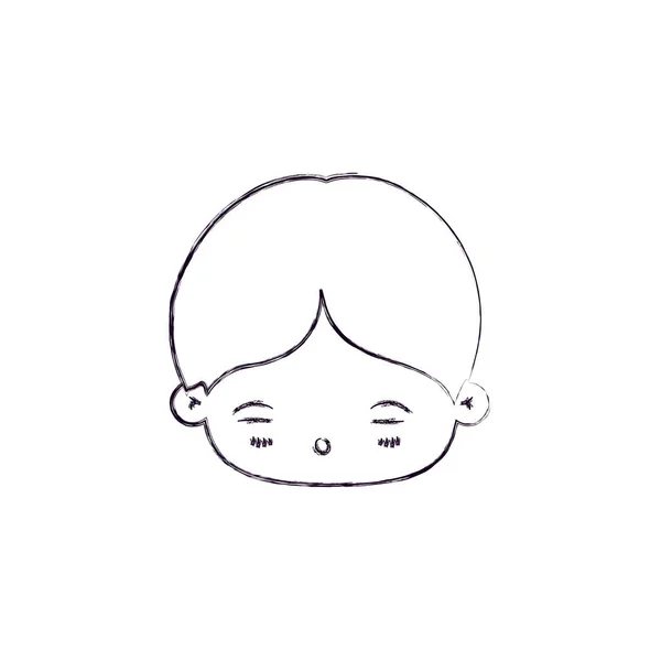 Silueta borrosa monocroma de expresión facial dormido kawaii pequeño niño — Vector de stock