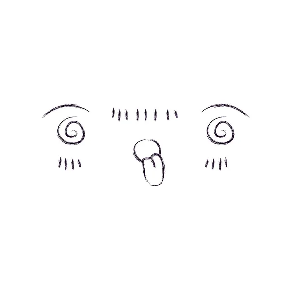 Monocromatico silhouette offuscata di espressione facciale pazzo kawaii — Vettoriale Stock