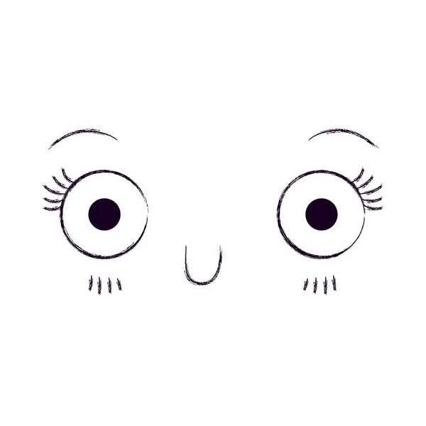 Monokrom kabur siluet ekspresi wajah lucu kawaii - Stok Vektor