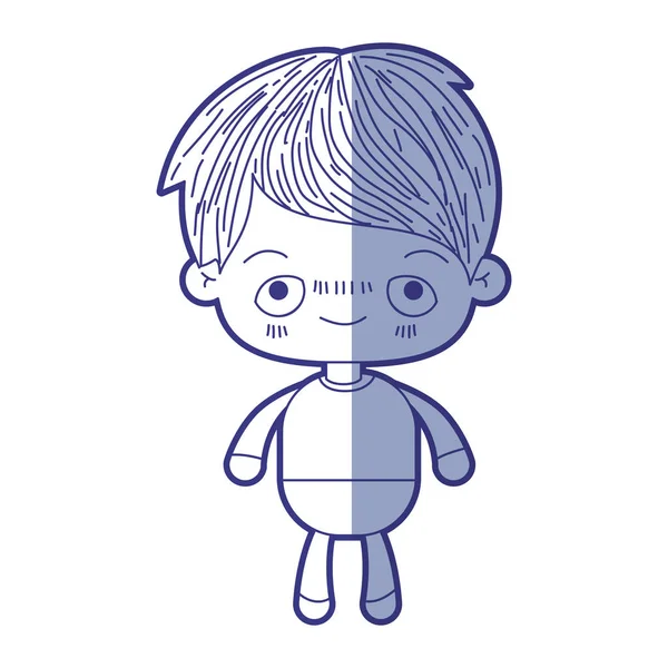 Blauschattige Silhouette eines kleinen Jungen mit verlegenem Gesichtsausdruck — Stockvektor