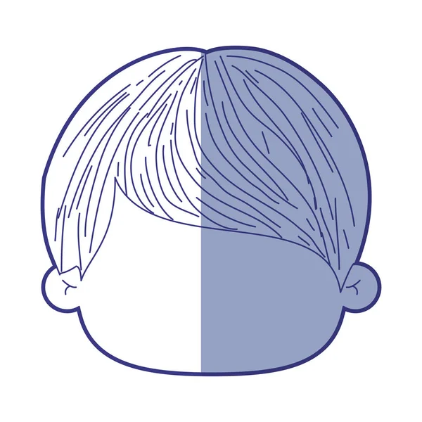 Blauw schaduw silhouet van gezichtloze hoofd van kleine jongen met korte steil haar — Stockvector
