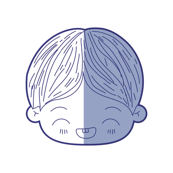Silueta de sombreado azul de la cabeza kawaii de niño pequeño con expresión facial riendo — Archivo Imágenes Vectoriales