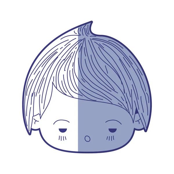 Bleu ombre silhouette de kawaii tête de petit garçon avec expression faciale triste — Image vectorielle