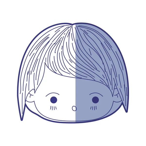 Blauwe schaduw silhouet van kawaii hoofd van de kleine jongen met gezichtsuitdrukking van verrassing — Stockvector