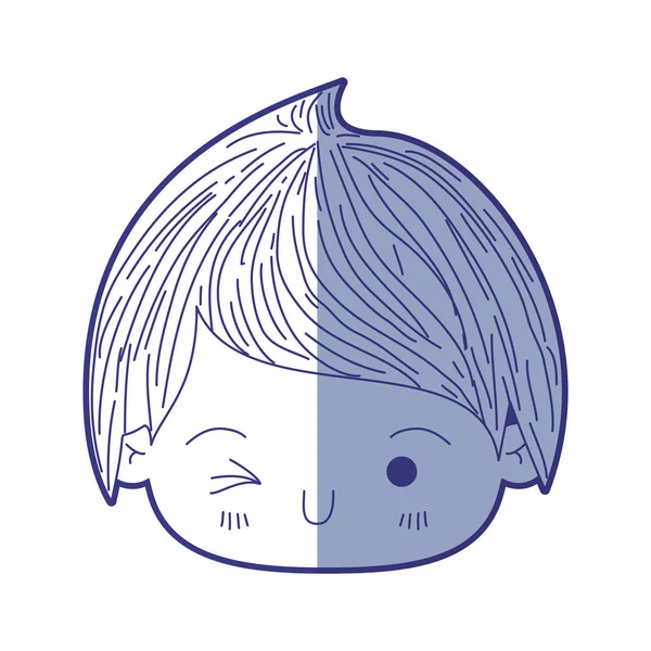 Bleu ombre silhouette de kawaii tête de petit garçon clin d'oeil — Image vectorielle
