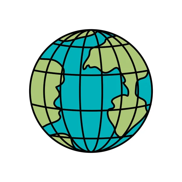 Sagoma colorata del globo terrestre con meridiani e paralleli — Vettoriale Stock