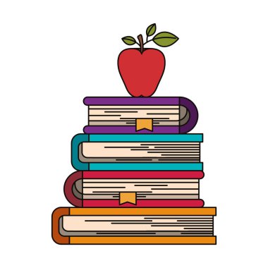 elma meyve ile kitap yığını renkli görüntü