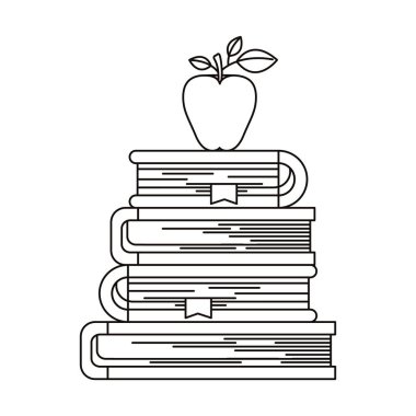 elma meyve ile kitap yığını kroki siluet