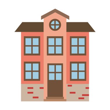 çatı ile iki katlı cephe evin açık renk siluet