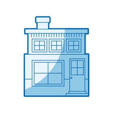 iki katlı ve baca mavi gölgeleme siluet ev