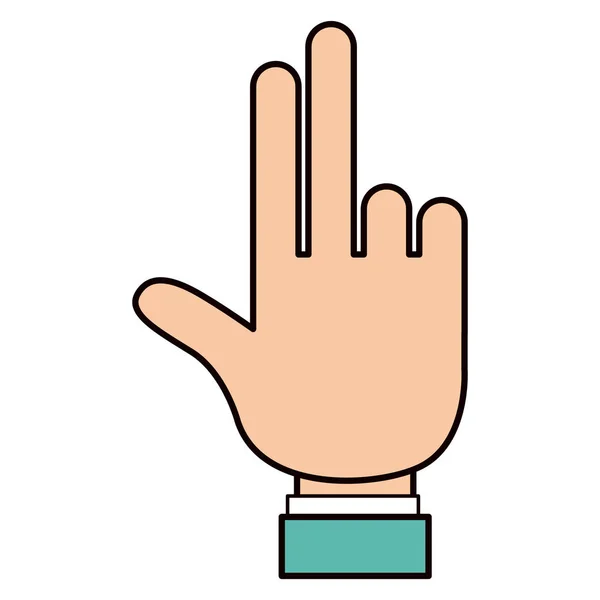 Χρώμα σκίτσο σιλουέτα χέρι δείχνοντας δύο δάχτυλα με μανίκι πουκάμισο — Διανυσματικό Αρχείο