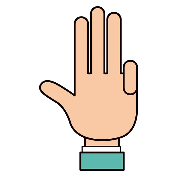 Cor esboço silhueta mão palma mostrando quatro dedos com camisa manga —  Vetores de Stock