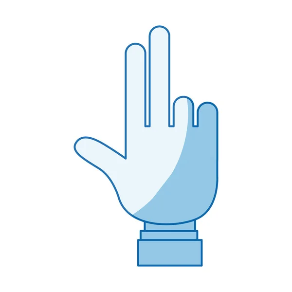 Silueta de sombreado de color azul mano mostrando dos dedos con manga de camisa — Vector de stock