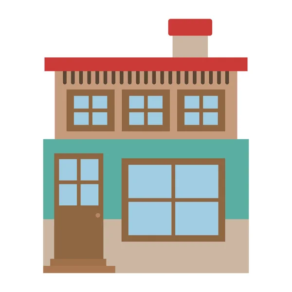 Silhueta de cor clara de casa de fachada de dois andares e chaminé —  Vetores de Stock
