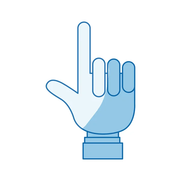 Modrý barevný stín silueta ruka ukazující nahoru jedním prstem s rukávem košile — Stockový vektor