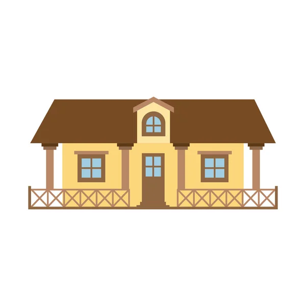 Silhueta de cor clara de casa de campo com corrimão e sótão — Vetor de Stock