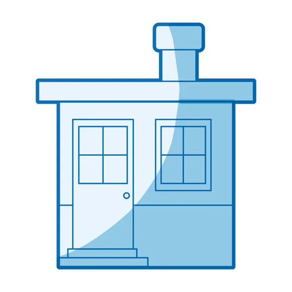 煙突と小さな家の青いシェーディングシルエット — ストックベクタ