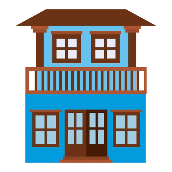 Jasny kolor sylwetka domu z dwoma piętrami i balkonem — Wektor stockowy