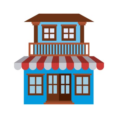 balkon ve Tente ile iki katlı cephe evin açık renk siluet