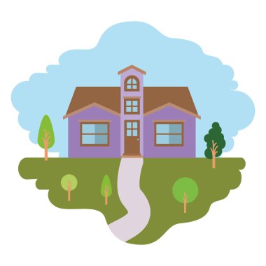 çatı ile doğal peyzaj ve cephe evin renkli sahne ile beyaz arka plan