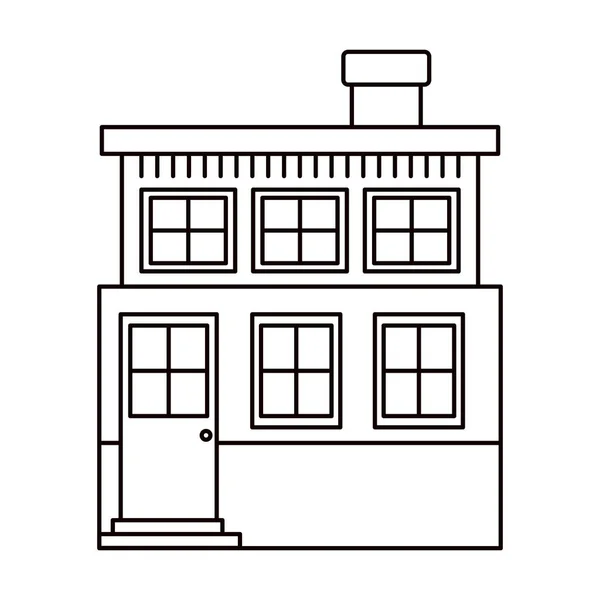 Монохромный силуэт двухэтажного дома и дымохода — стоковый вектор
