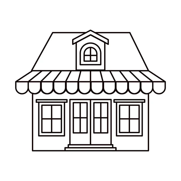 Silhouette monochrome du magasin avec auvent et grenier — Image vectorielle