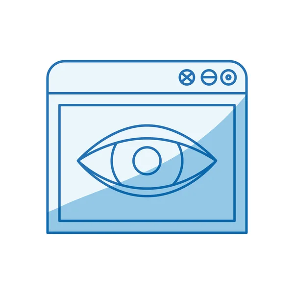Modrá barva stínování silueta okno prohlížeče s ikonou skica očí — Stockový vektor