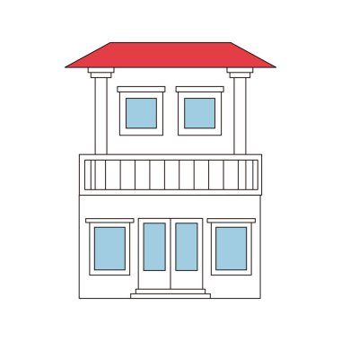 iki katlı ve balkonlu evin renk bölümleri silüeti