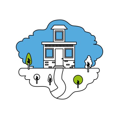 küçük çatı ile doğal peyzaj ve ev renk bölümleri siluet sahne