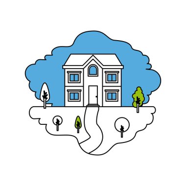 iki katlı doğal peyzaj ve cephe ev renk bölümleri siluet sahne