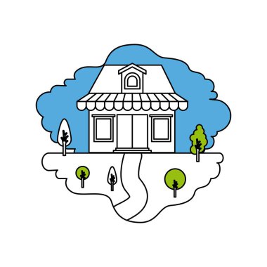 renk bölümleri doğal manzara ve mağaza ile tente ve tavan siluet sahne